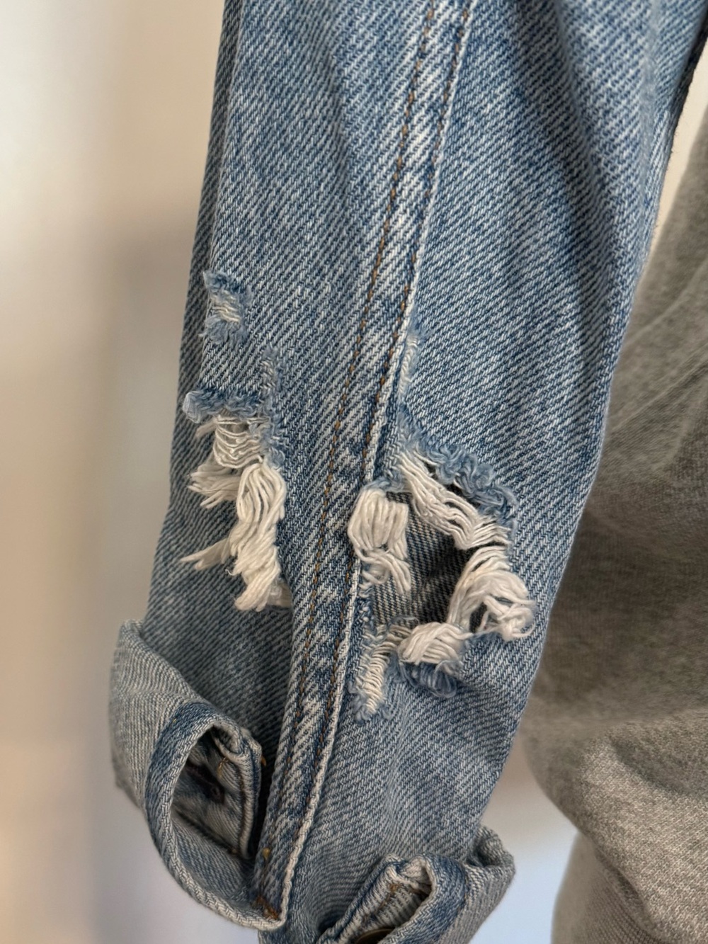 NSF Gray Distressed Sweatshirt and Denim Sleeves with Zip Front Hoodie -Size P - Picture 5 of 6